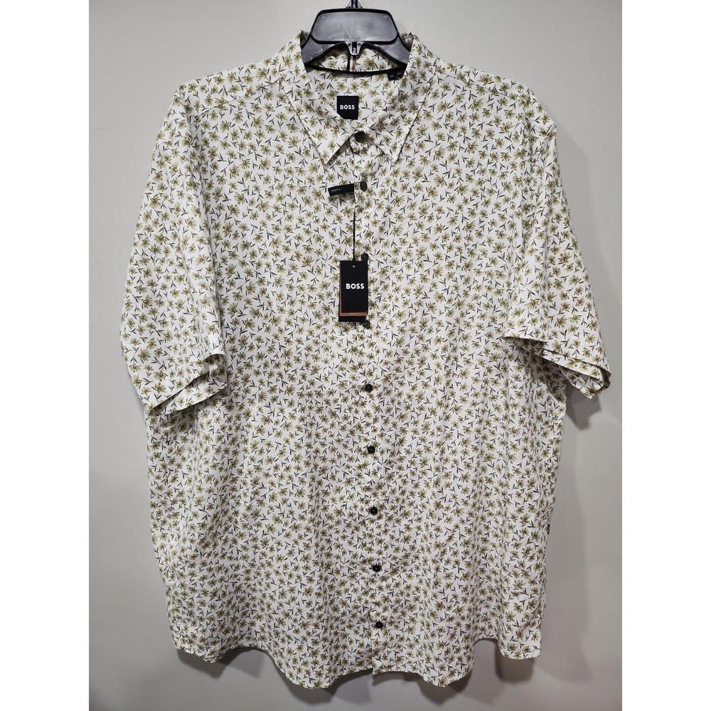 Hugo Boss Boss NWT Shirt Mens 4XL Stretch Short Sleeves Floral Linen Blend New